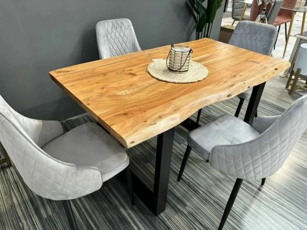 Solid Acacia Wood Dining Table 160 - Rustic - Image 1