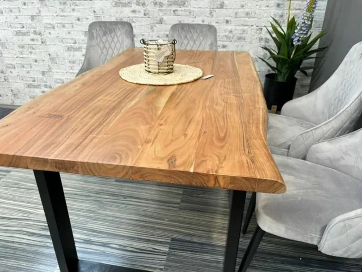 Solid Acacia Wood Dining Table 160 - Rustic - Image 1