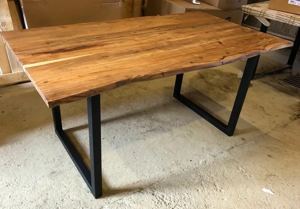 Solid Acacia Wood Dining Table 160 - Rustic - Image 3