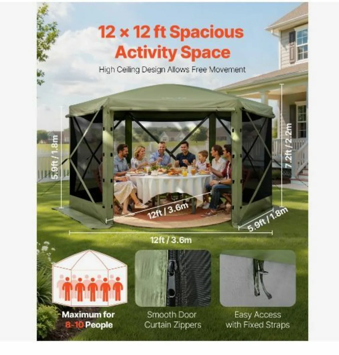 Pop up Gazebo Screen Tent, 3.6 x 3.6 m - Image 3