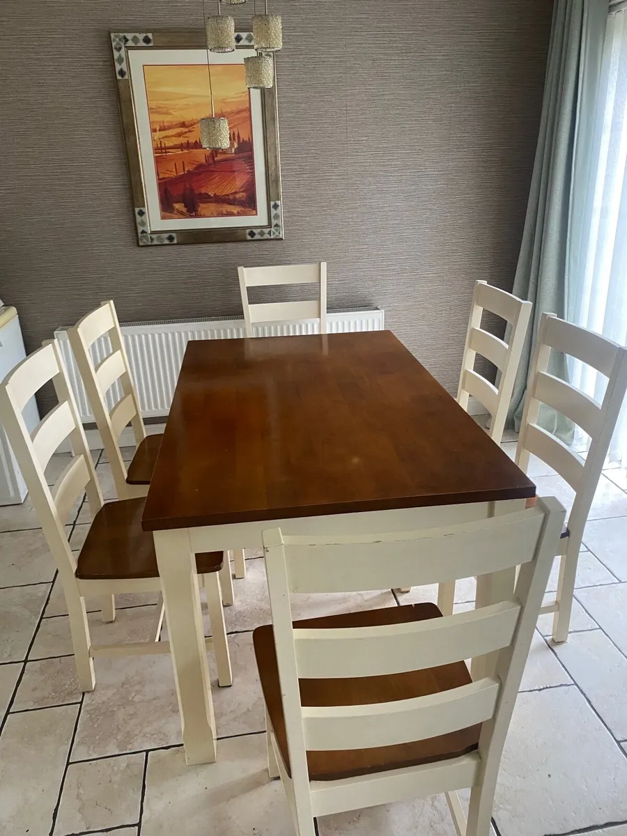 Brown & Cream Dining Table & 6 chairs - Image 2