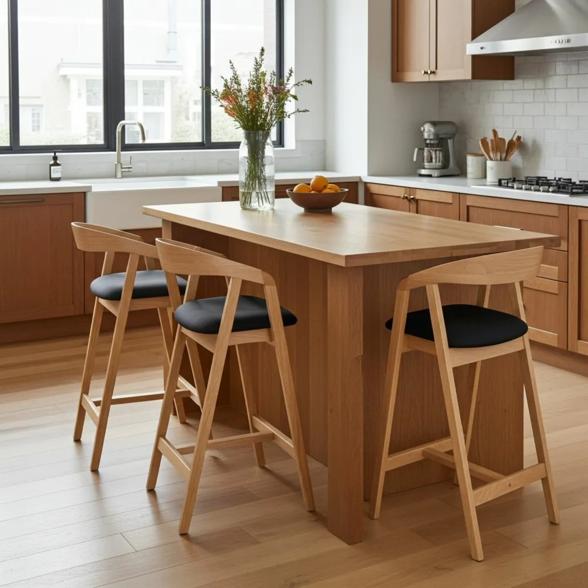 Nordic Oak Bar Stool with Backrest - Image 1