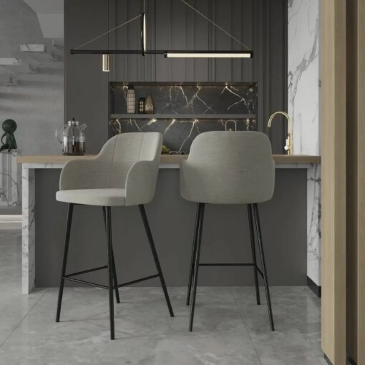 Marco Modern Upholstered Bar Stool with Armrests - Image 1