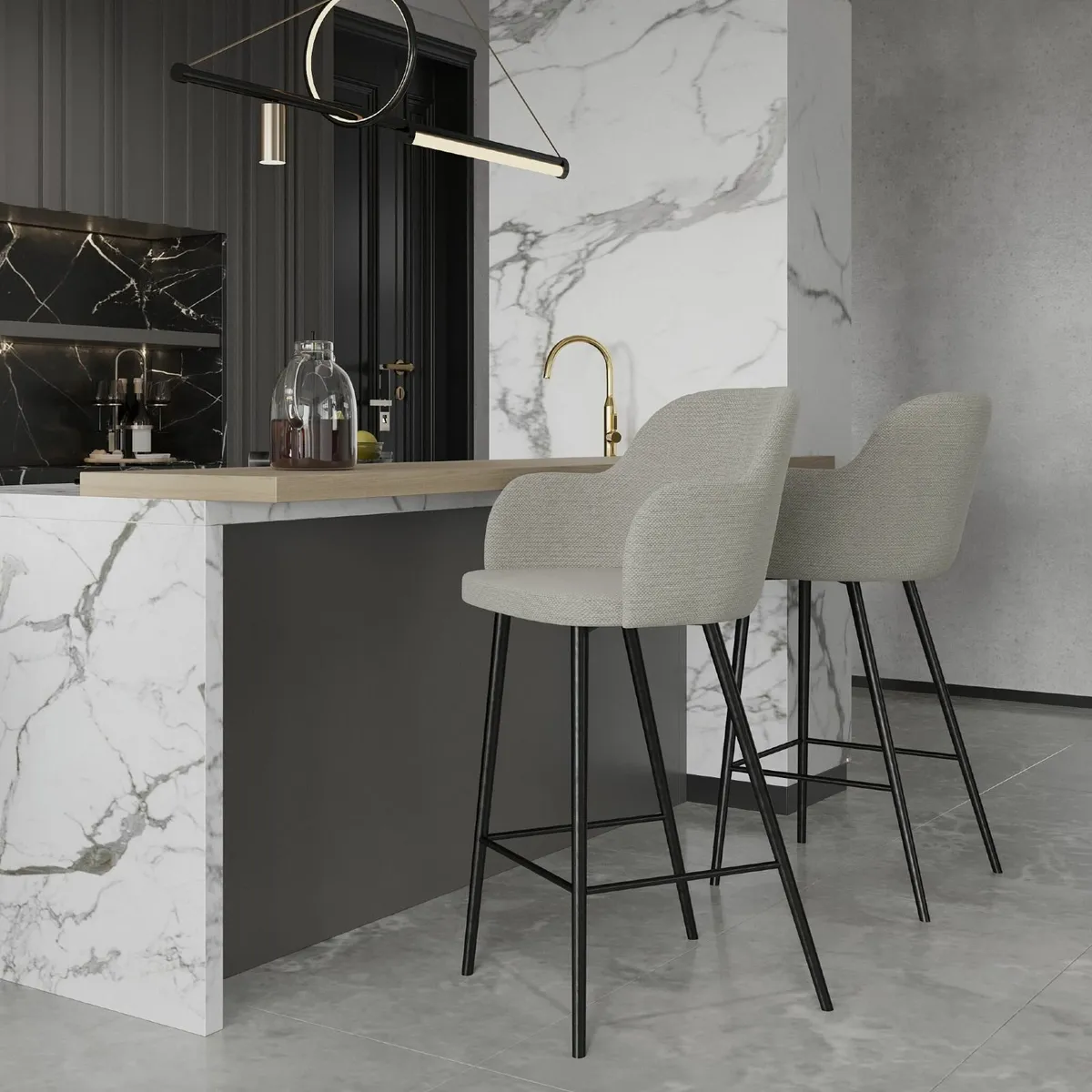 Marco Modern Upholstered Bar Stool with Armrests - Image 2