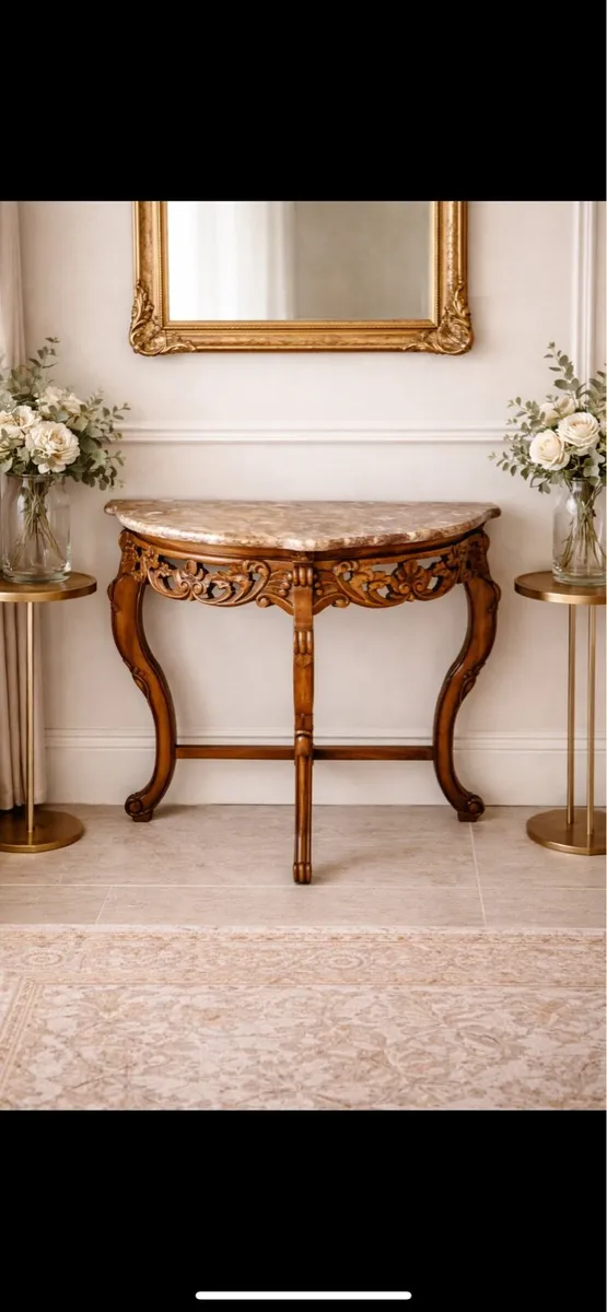 French Style Demi-Lune Console Table – Marble Top - Image 1