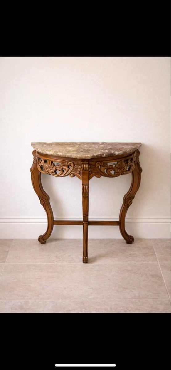 French Style Demi-Lune Console Table – Marble Top - Image 2