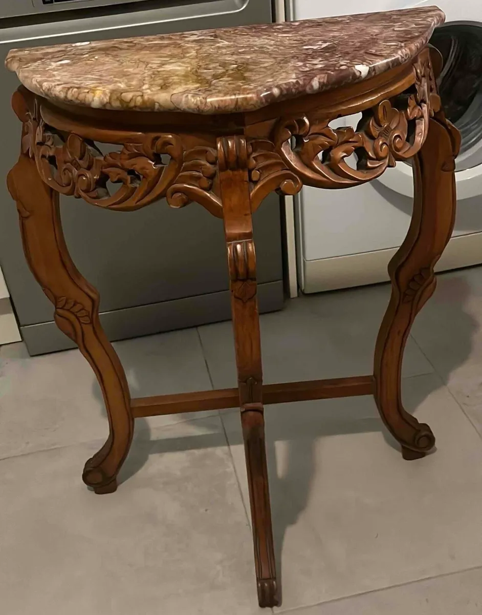 French Style Demi-Lune Console Table – Marble Top - Image 3