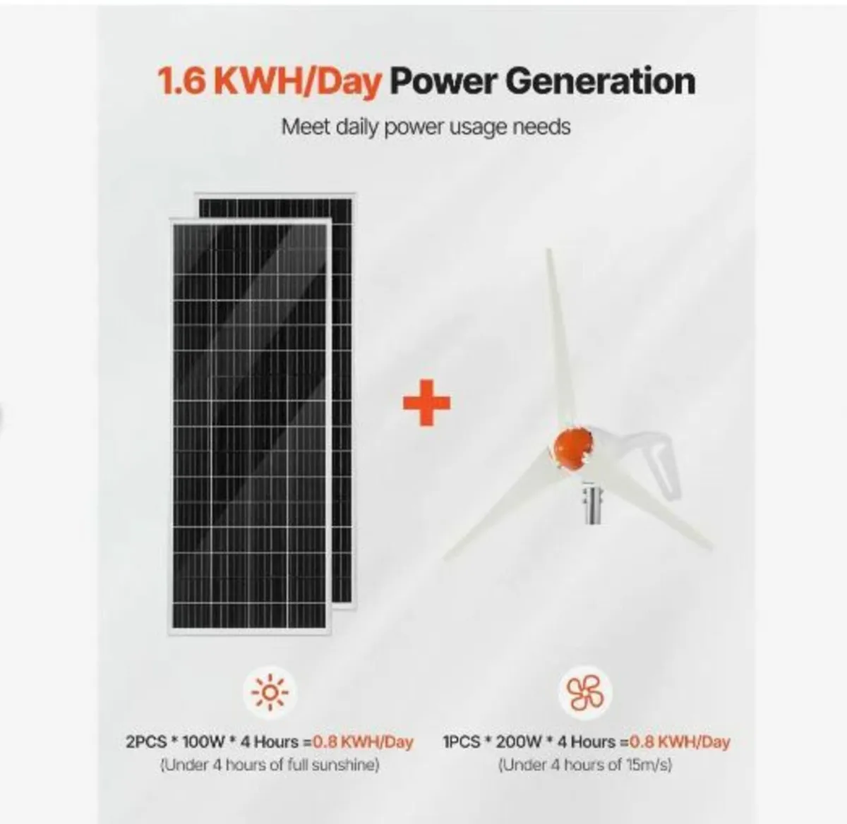 12V 400W Solar Wind Power Kit, 2PCS 100W - Image 2
