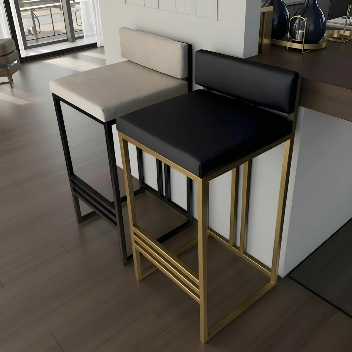 Metal Bar Stool with Plush Padded Cushion - Image 1