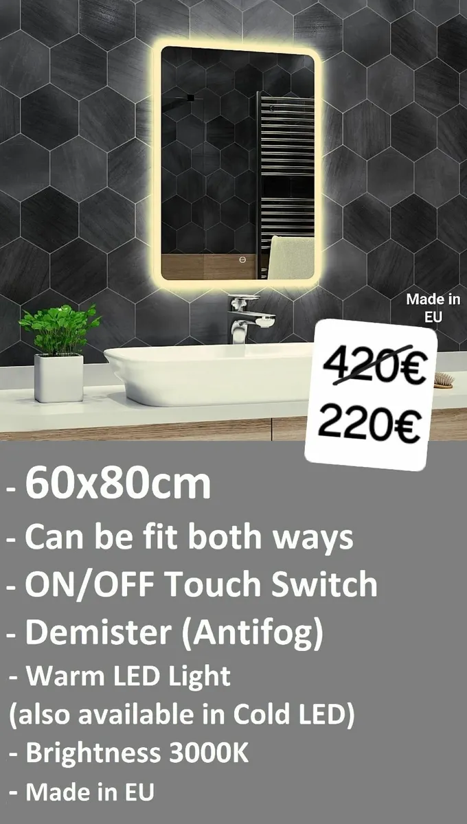 LED Bathroom Mirror Fog Free Touch Switch - Image 3