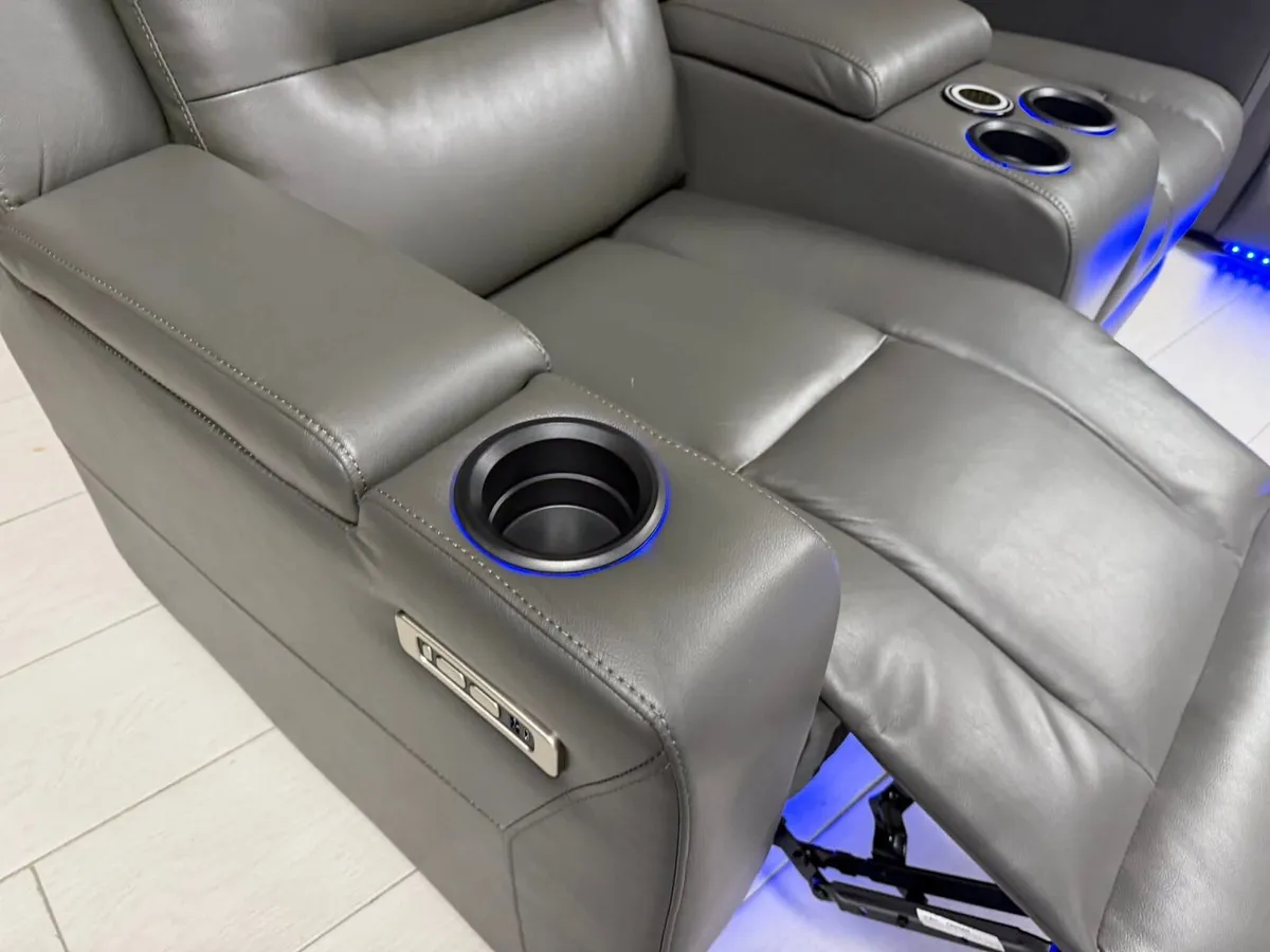 Titan Electric Dark Grey Leather Recliner Sofa - Image 4
