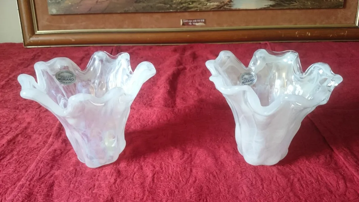 Pair Of Original Murano Glass Pearl Lustre Vases - Image 3