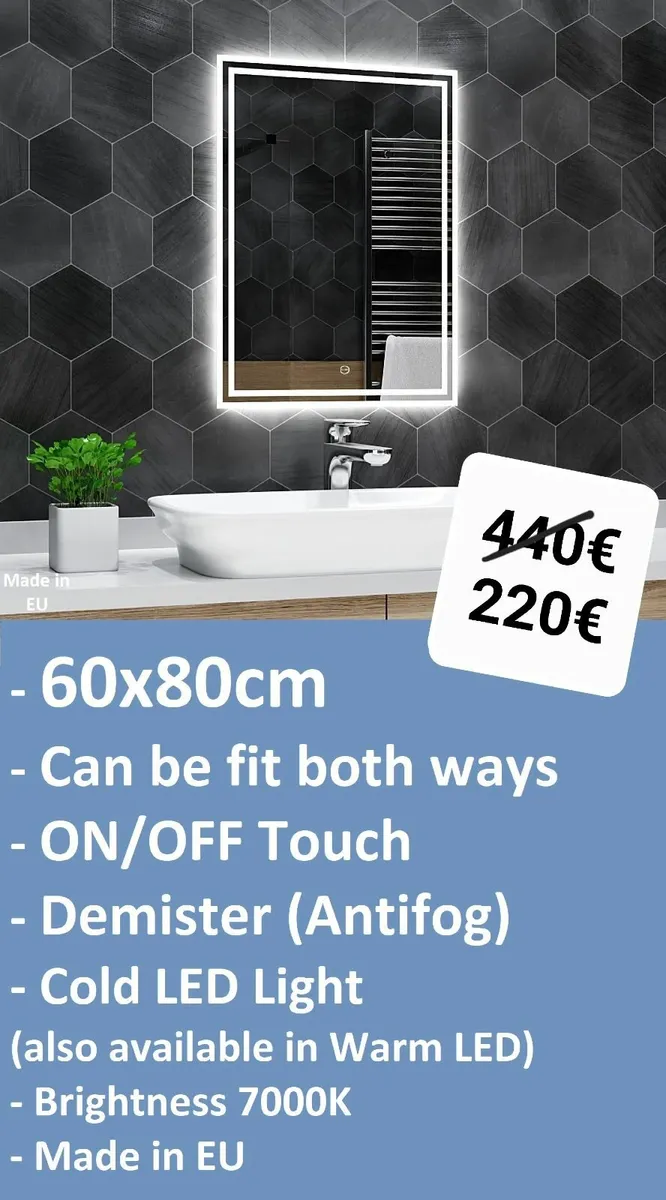 LED Bathroom Mirror Antifog Demister  60cm - Image 2