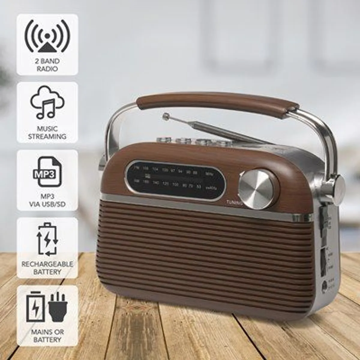 'Vintage' Rechargeable Portable Radio - Image 1