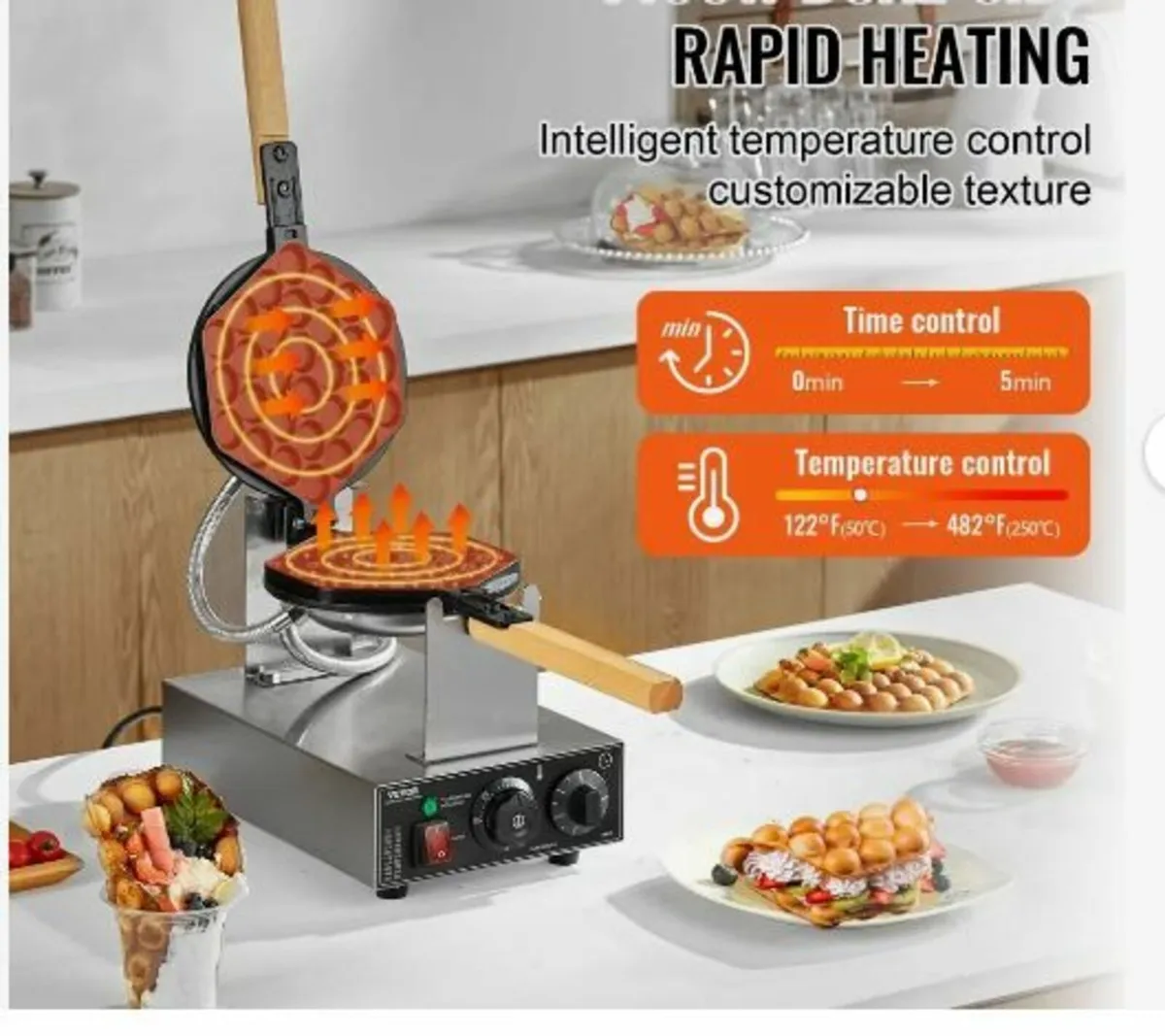 Commercial Bubble Waffle Maker, 1400W Egg - Image 2