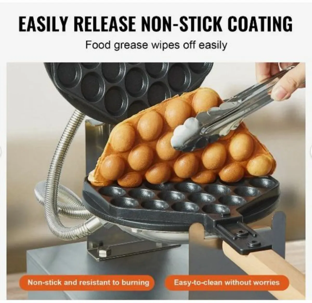 Commercial Bubble Waffle Maker, 1400W Egg - Image 4