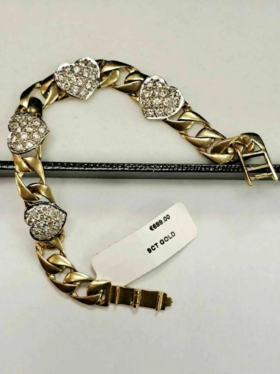 9K Gold Hearted Bracelet 9CT - Image 2