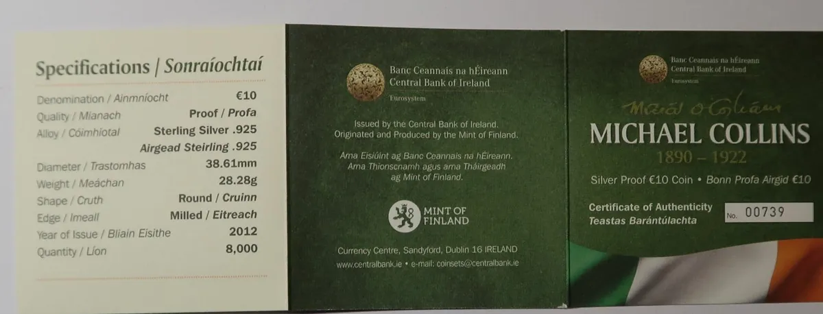 Ireland 2012 Silver Proof Coin Michael Collins - Image 4
