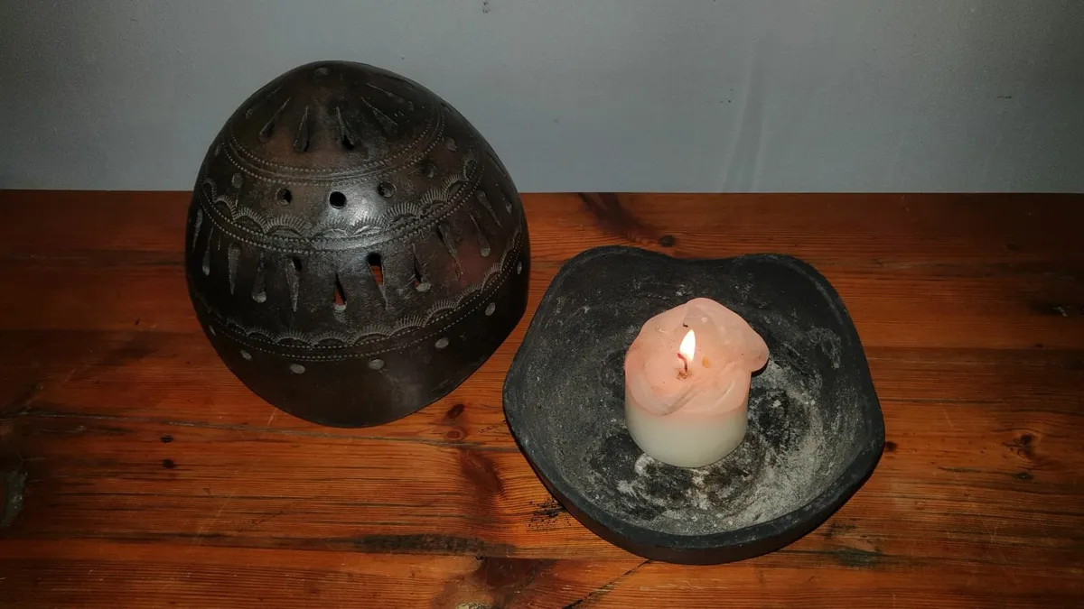 Handcrafted Clay Candle Lantern – 2 Piece - Image 4