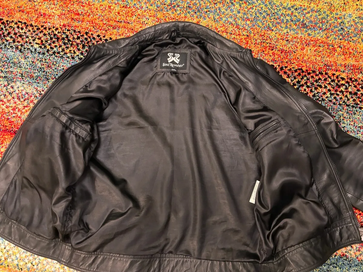 Soul Revolver Men’s Black Leather Jacket 2XL - Image 3