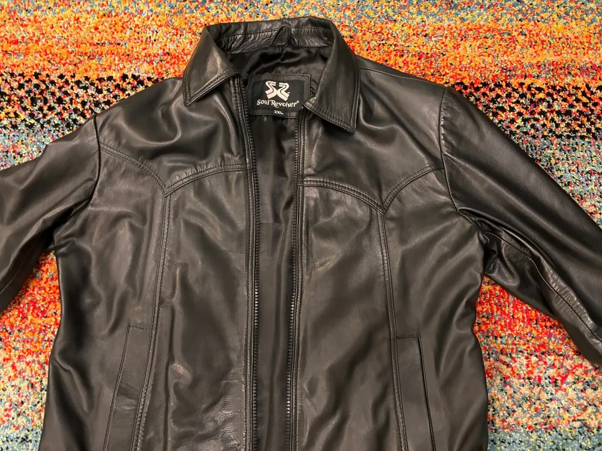 Soul Revolver Men’s Black Leather Jacket 2XL - Image 1