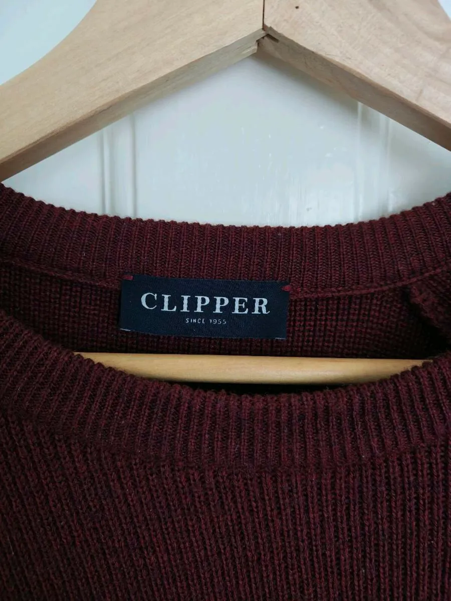 Clipper Pure New Wool Jumper Burgundy – Men’s L - Image 2