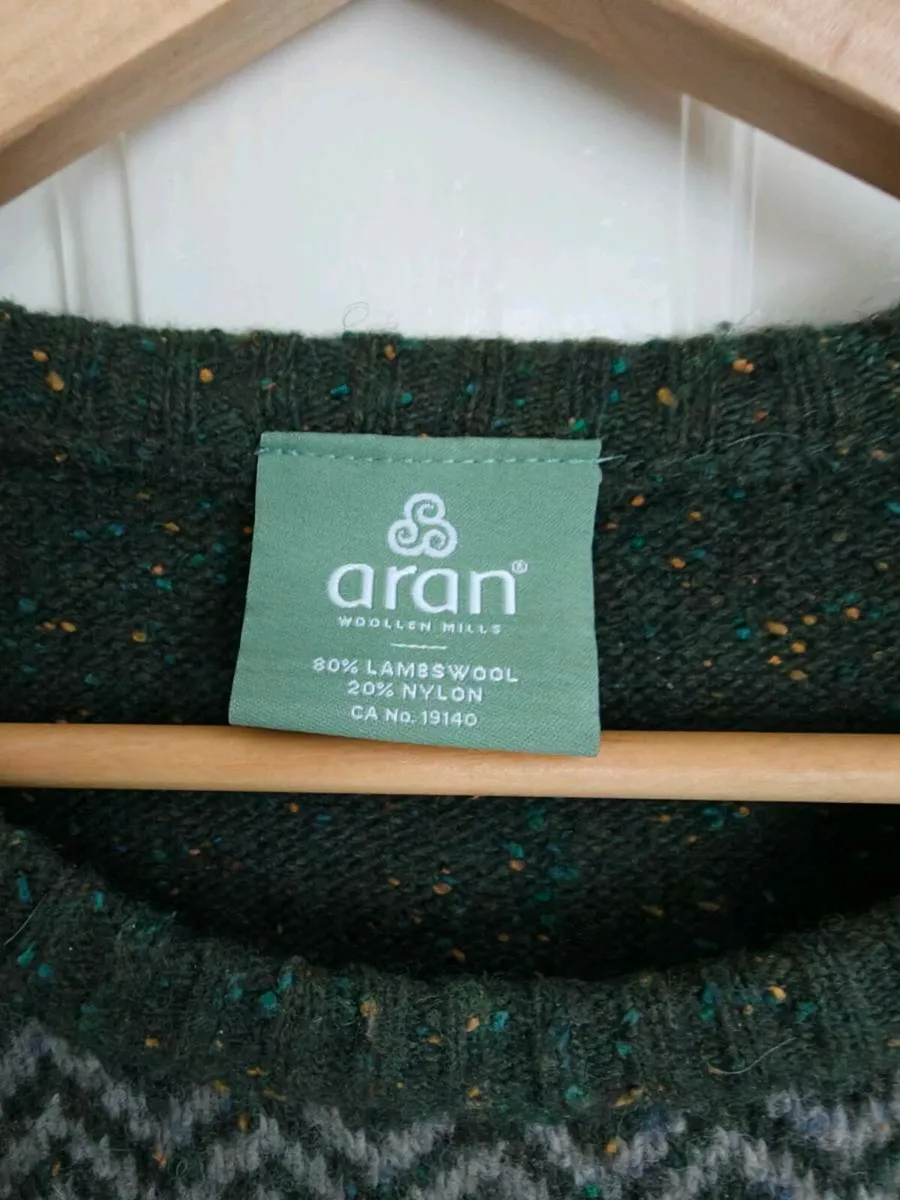 Aran Woollen Mills Lambswool Jumper Green Tweed - Image 2