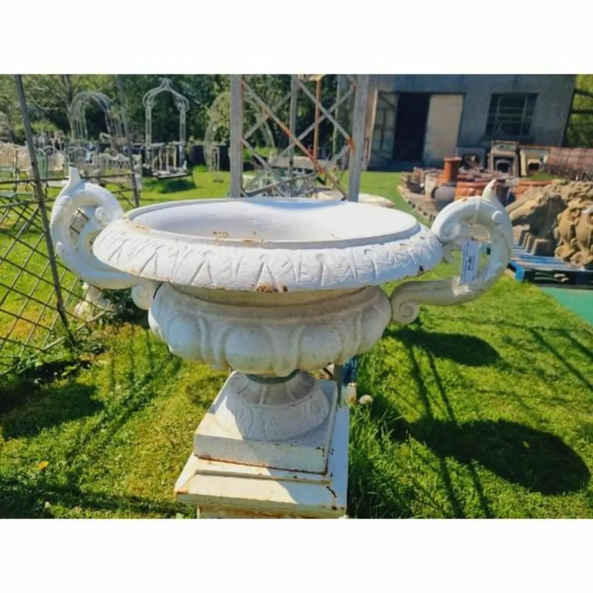 Pair of Cast Iron Urns on Pedestals H397 - Image 2