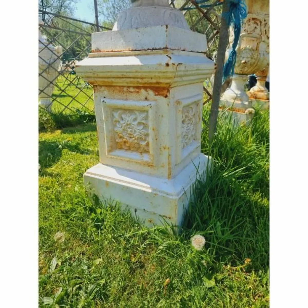 Pair of Cast Iron Urns on Pedestals H397 - Image 3