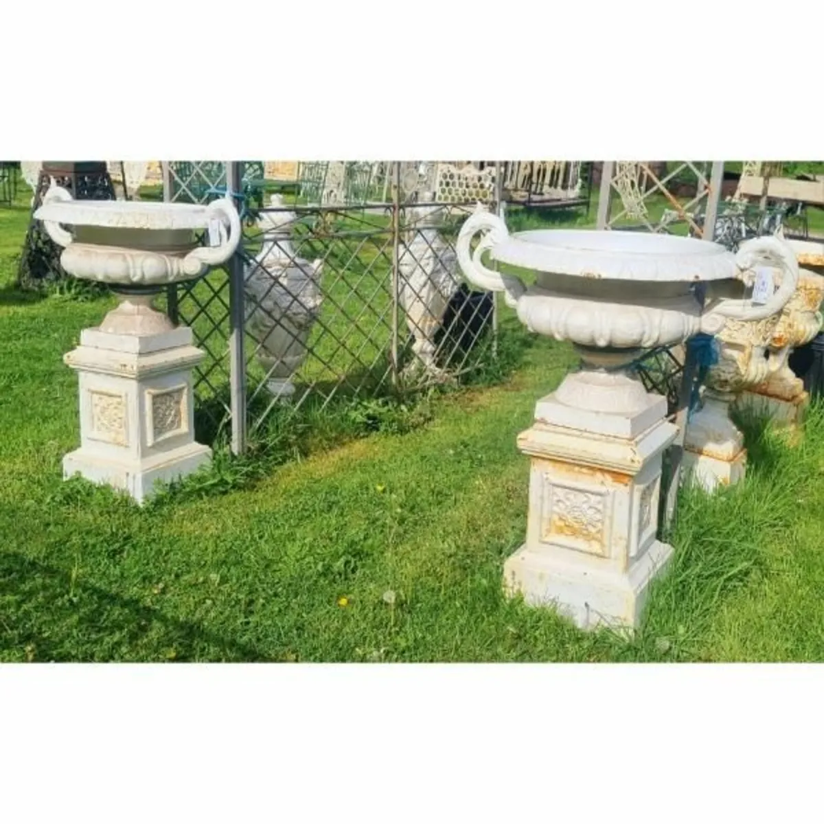 Pair of Cast Iron Urns on Pedestals H397 - Image 4