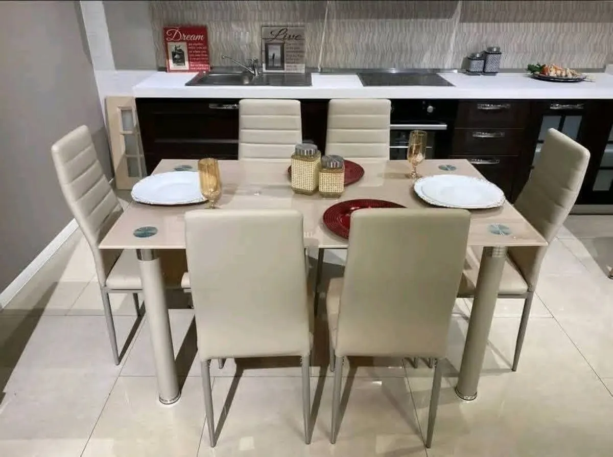 6-Seater Dining Table & Chairs – Solid Wood - Image 1