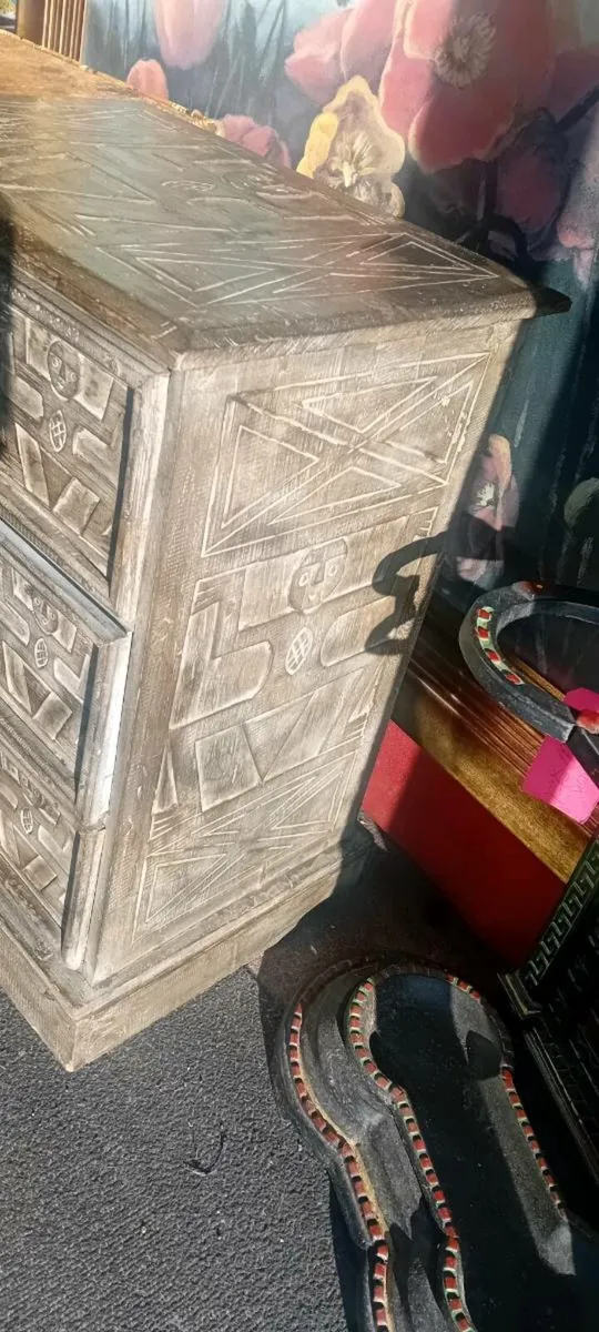 Rustic Carved Oriental Chest - Image 3