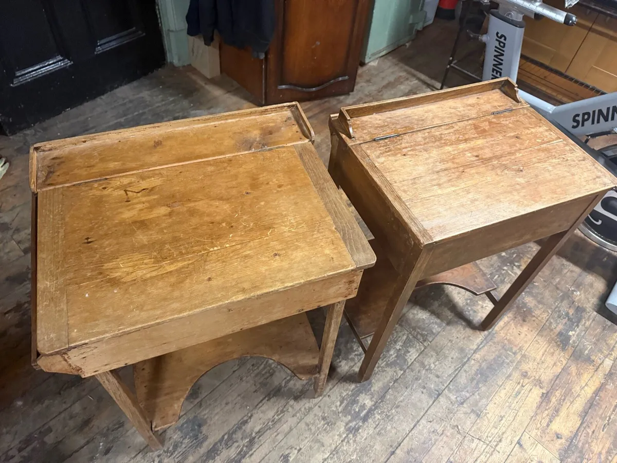 Pair old antique Paris Convent school desks. - Image 2