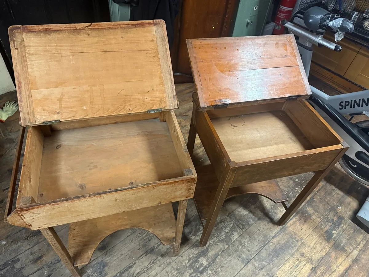 Pair old antique Paris Convent school desks. - Image 3