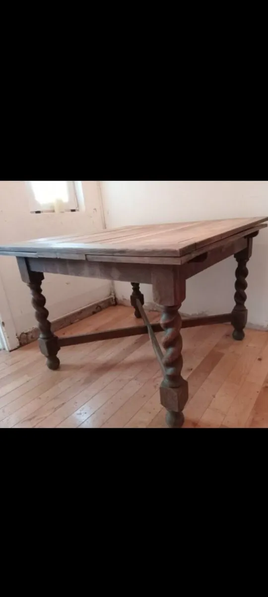 irish antique tiger oak drawleaf barley twist legs - Image 1