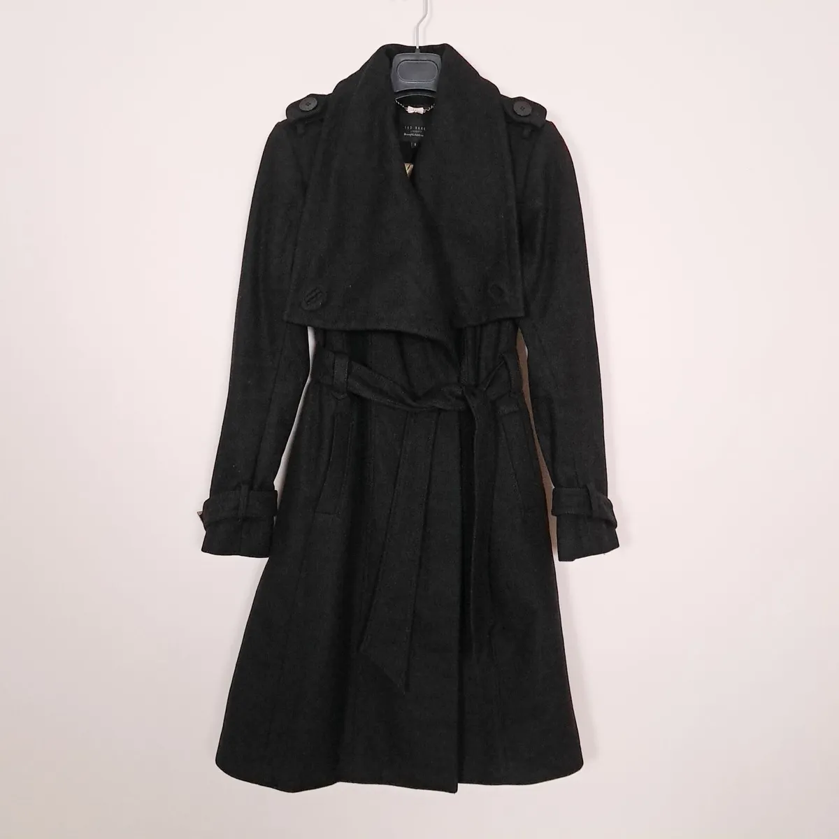 Ted Baker Black Wrap Wool Cashmere Coat 12UK/40EU - Image 1