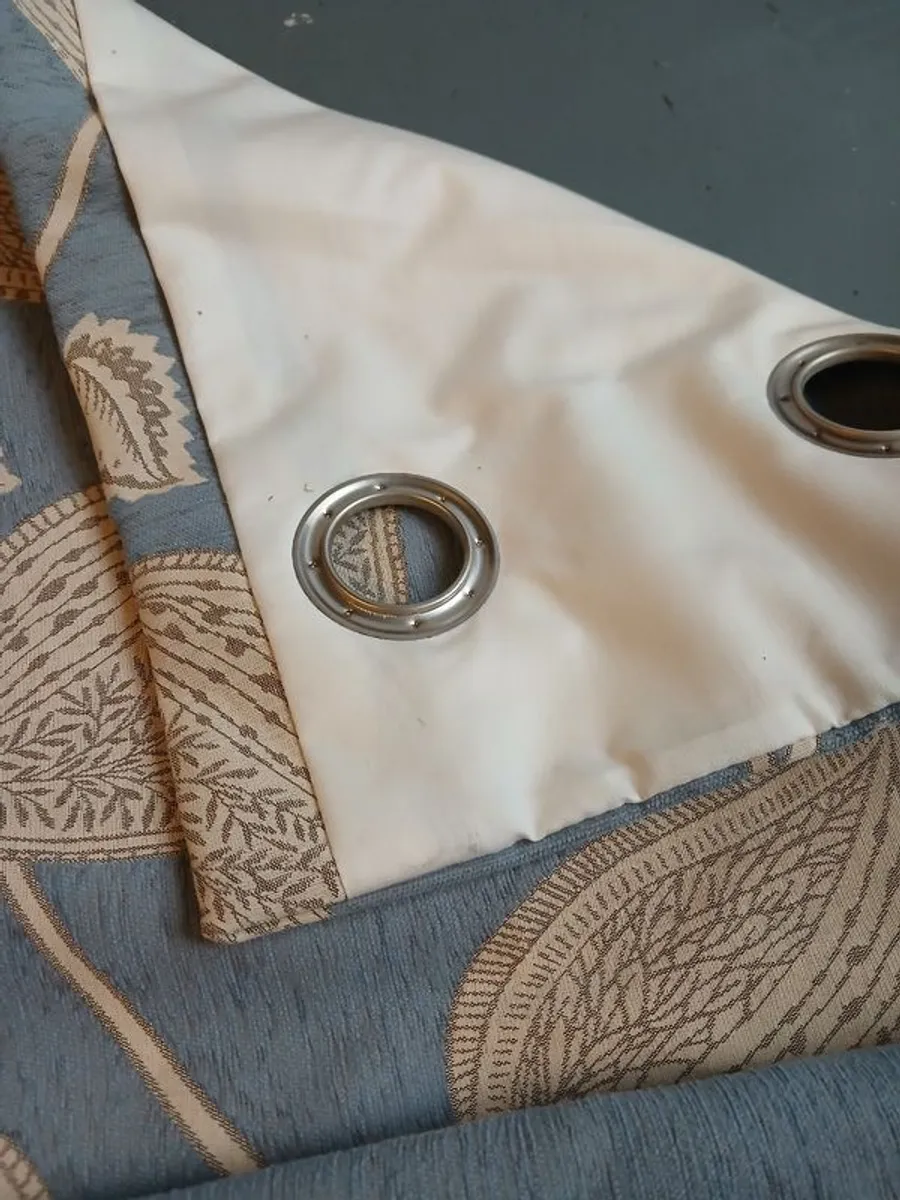 Curtains - light blue & pale gold - modern leaf motif - Heavy - Thermal - Image 3