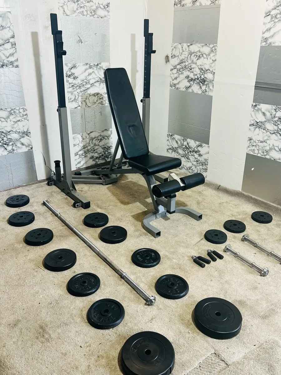 WEIGHT BENCH RACK BARBELL DUMBBELLS WEIGHTS - Image 1