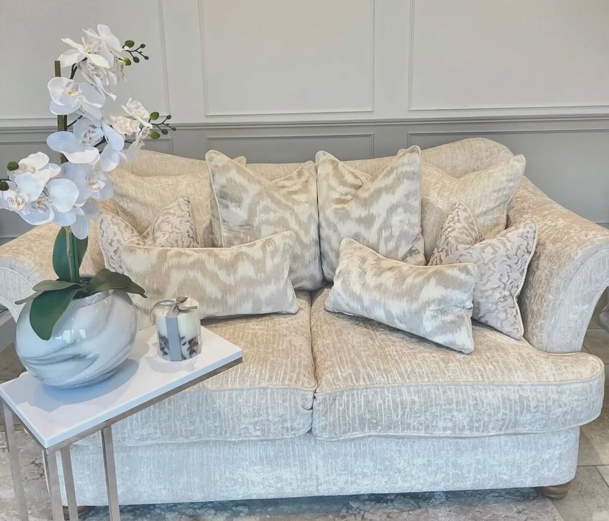 Cream Chenille Sofa - Image 1
