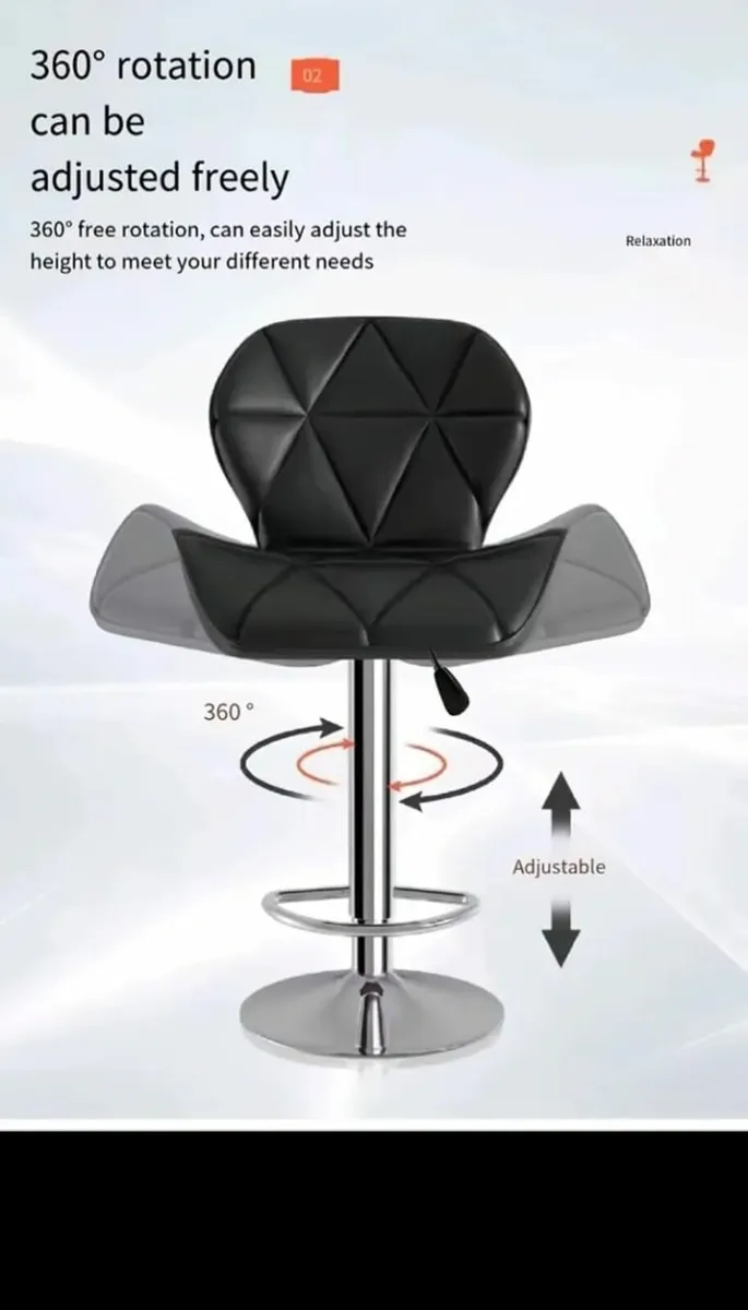 Bar Stools/ Set of 2 Bar Chairs/ Modern Height Adj - Image 4