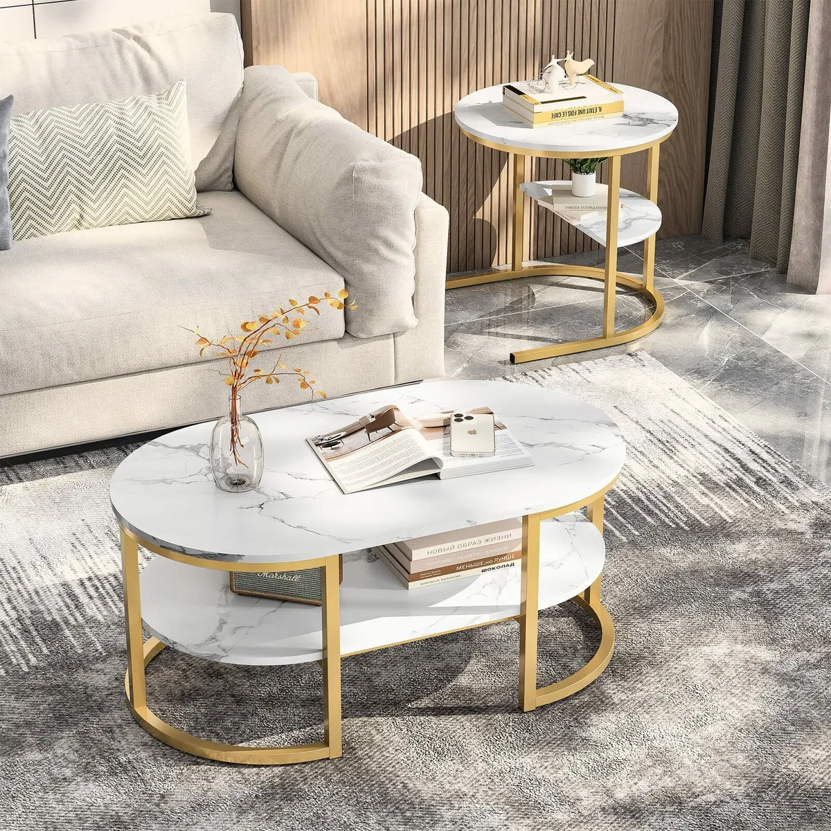 Coffee table/ Set of 2 tables/ Nesting table/ Marb - Image 2