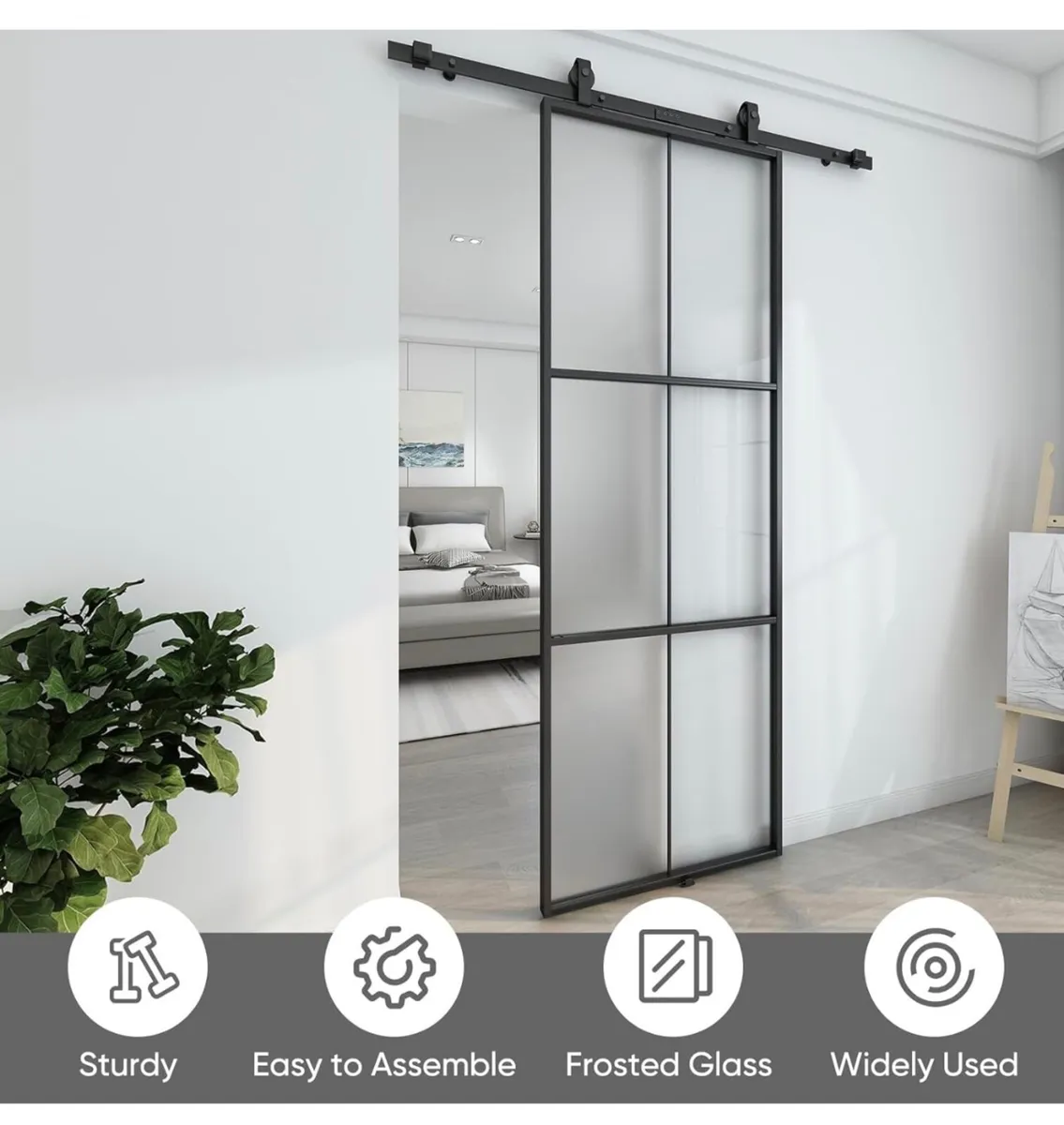 Modern Frosted Glass Barn Door – Sleek Industrial - Image 1