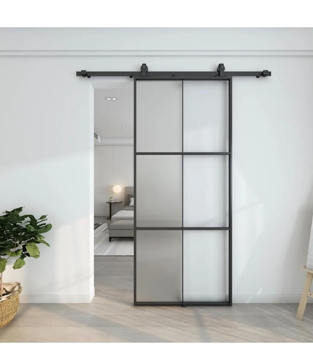 Modern Frosted Glass Barn Door – Sleek Industrial - Image 4