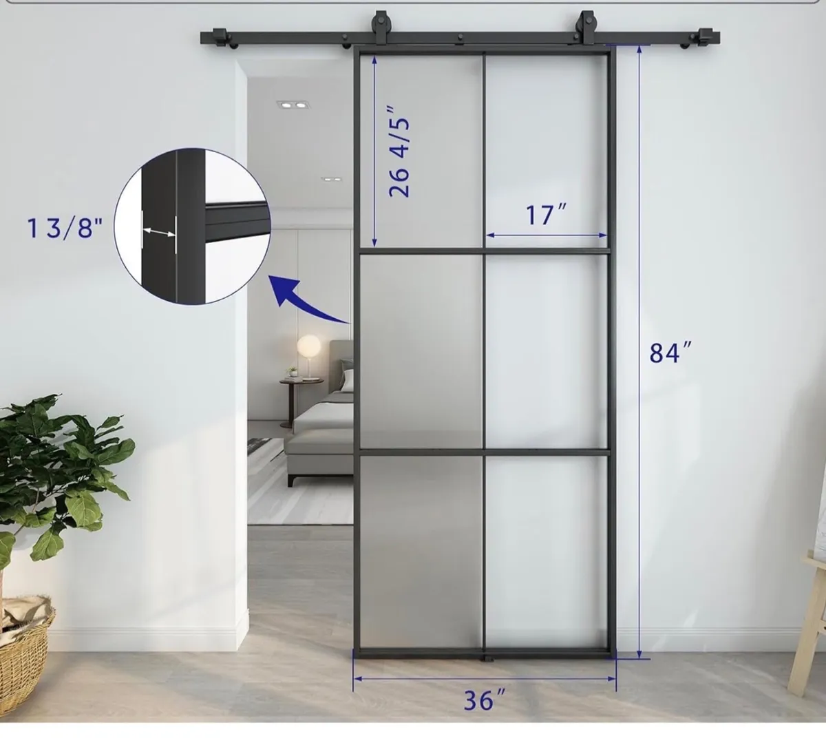 Modern Frosted Glass Barn Door – Sleek Industrial - Image 3