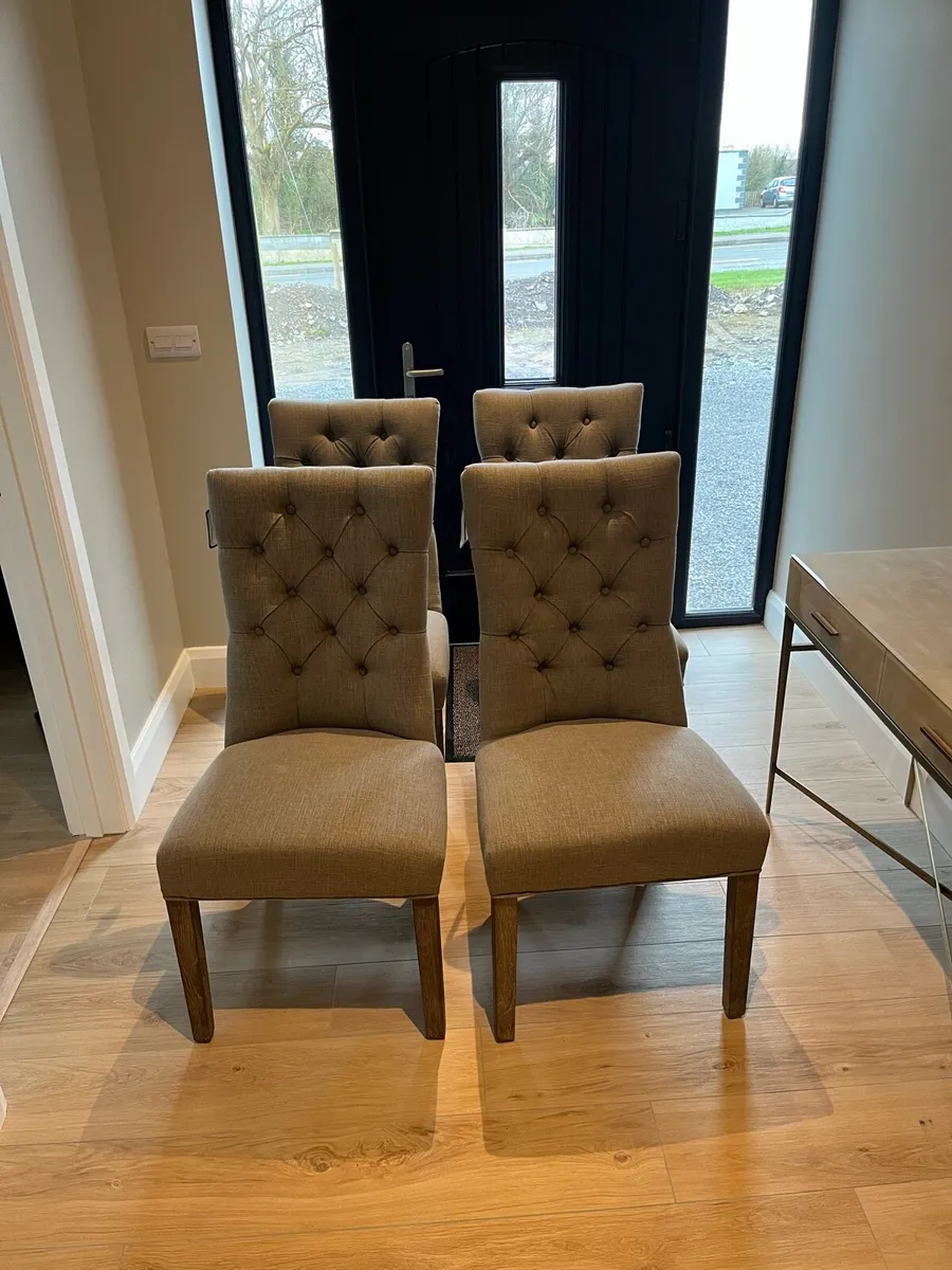 4 x grey fabric dining chairs - Image 1