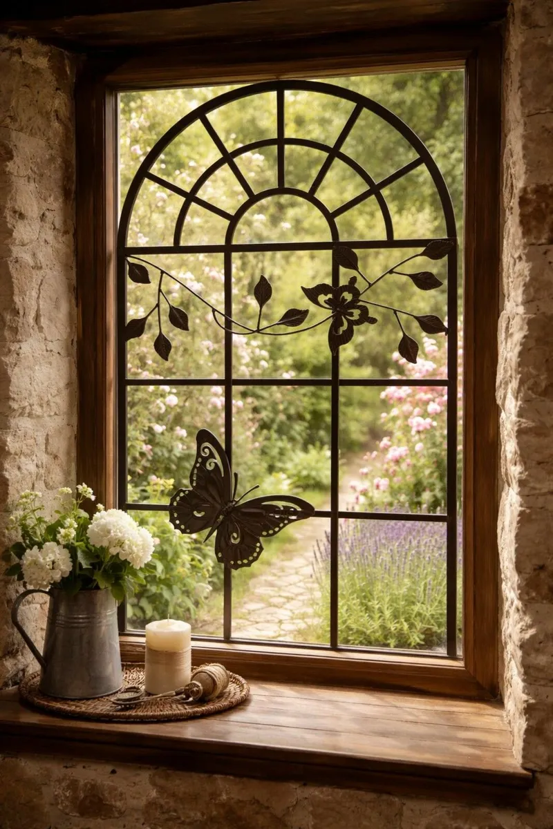Nostalgia Stable Window Metal Frame with Butterfly - Image 1