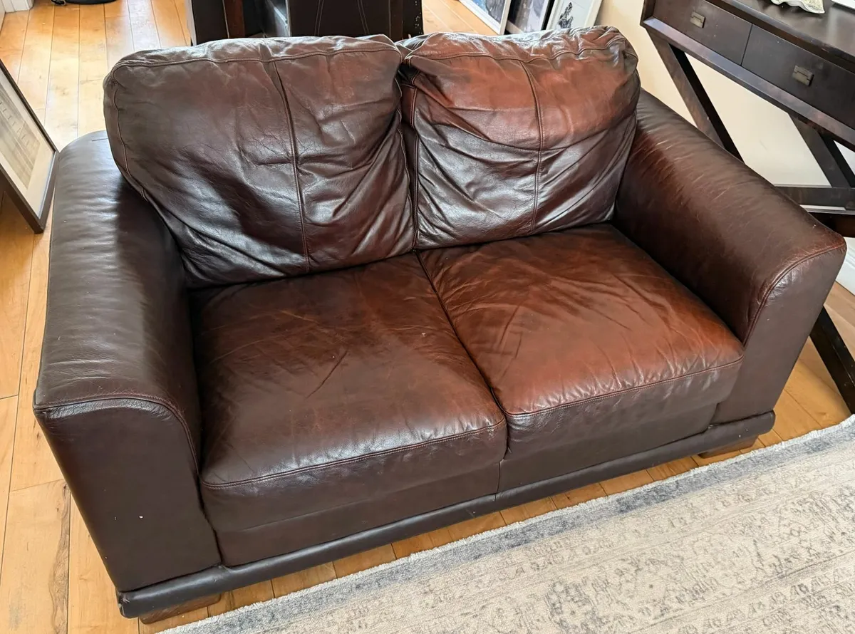 Brown Leather Sofa Set – 3 Piece - Image 1