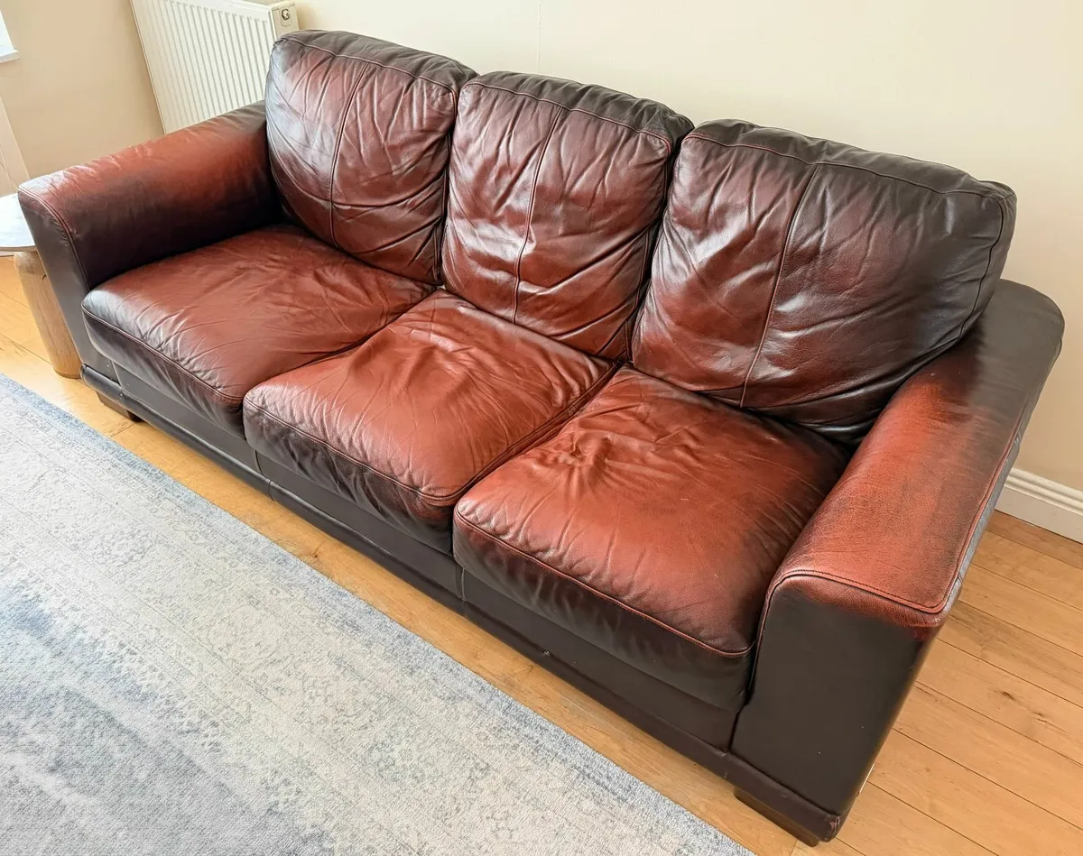 Brown Leather Sofa Set – 3 Piece - Image 3