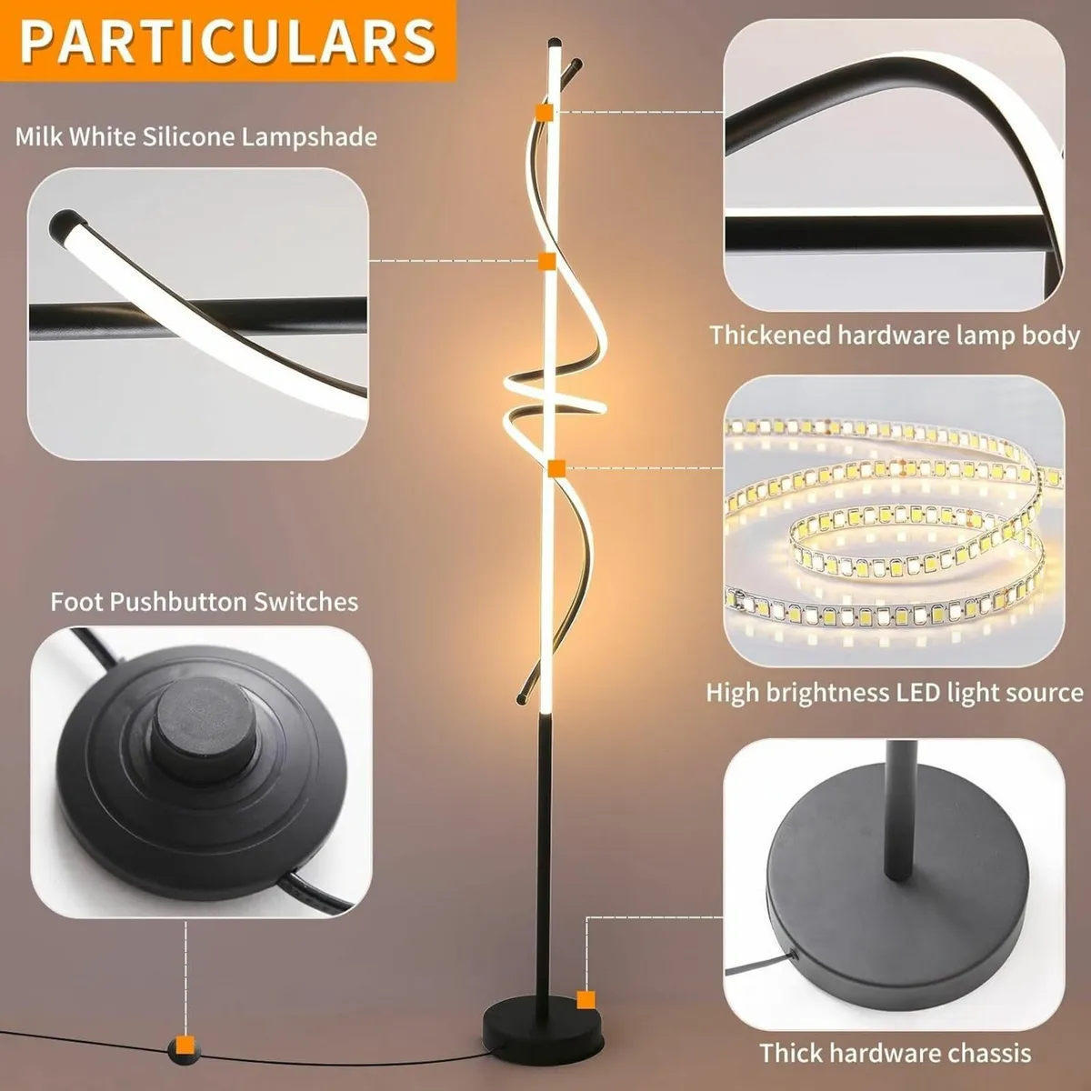 Modern Spiral Floor Lamp with Foot Switch 150cm - Image 4