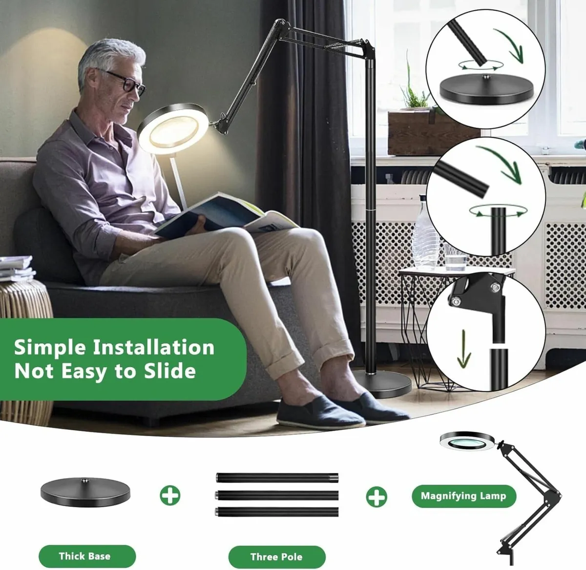 8X Magnifying Floor Lamp 3-in-1 Hands Free Glass - Image 2